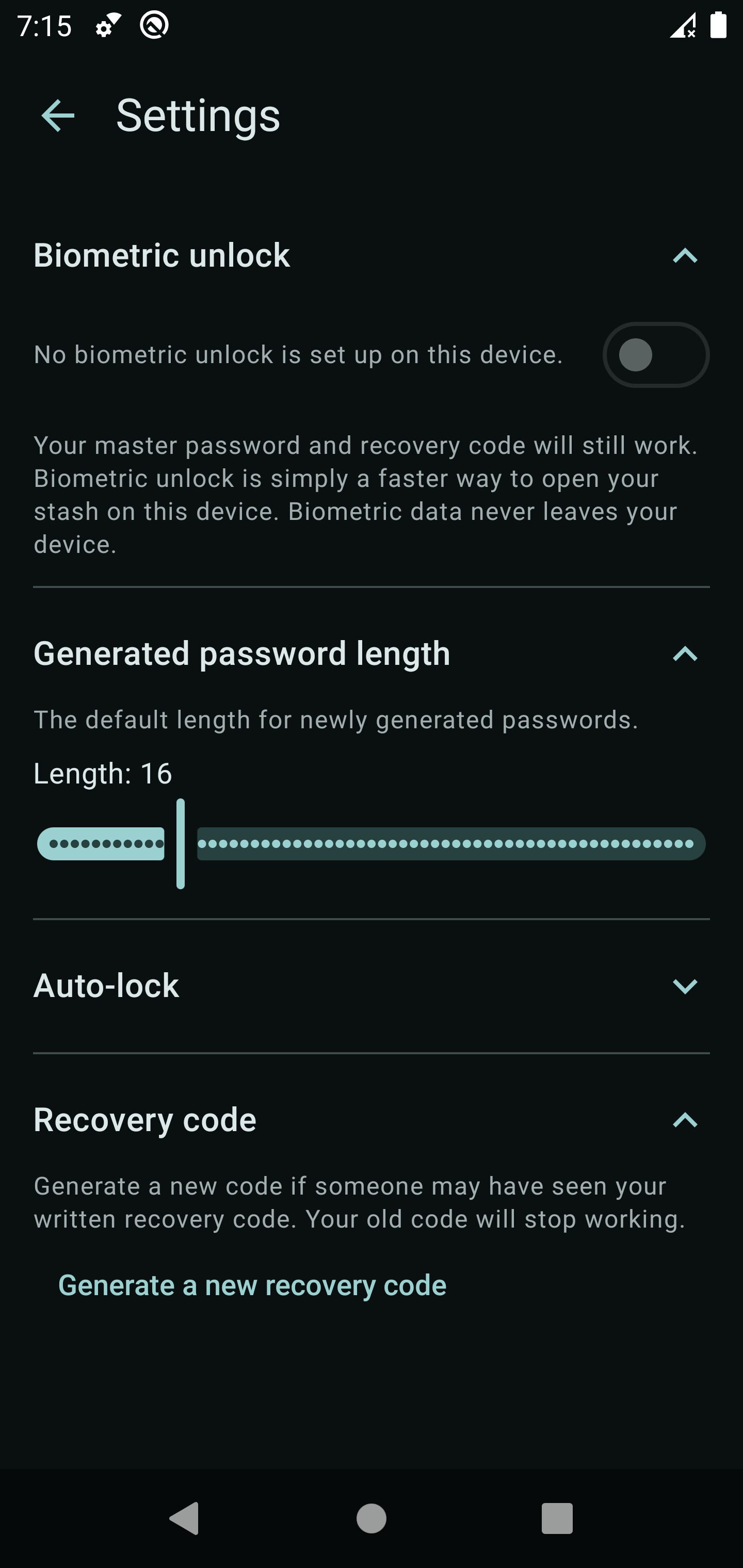 Settings screen