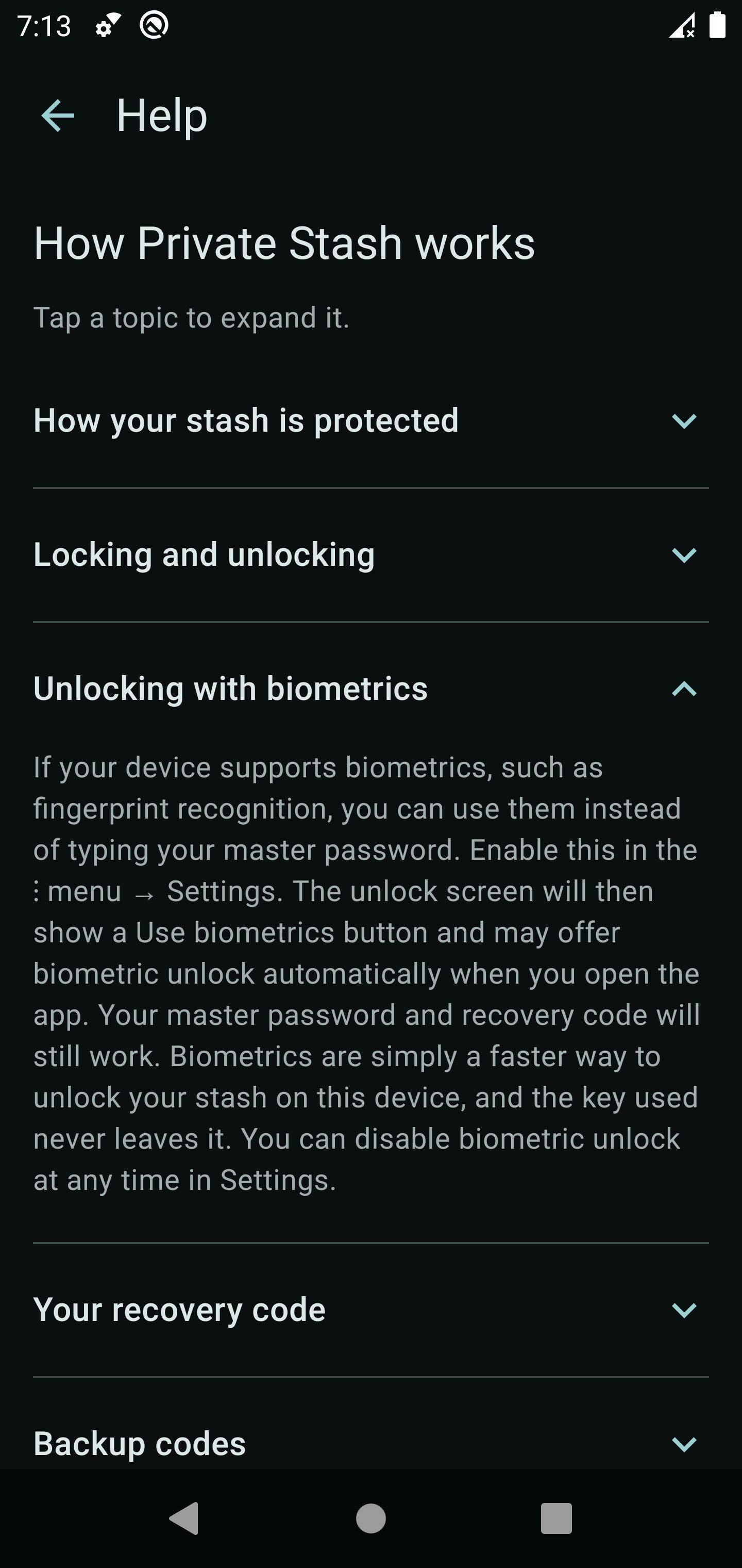 Help screen